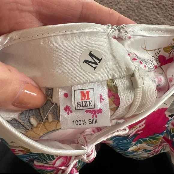 Asian Style TUNIC DRESS 100% Silk Fan Floral Pattern Made In Vietnam XS S M - Picture 10 of 11